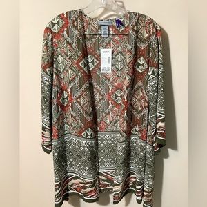 Catherine’s great geometric print jacket in white,tan,avocado,&orange size OXWP